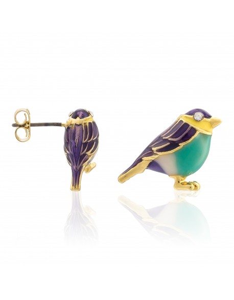 Boucles d'oreilles Edenia Les inséparables Violet Bleu Laiton Collection Oiseau