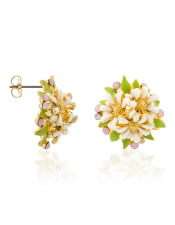 Boucles d'oreilles Edenia Bouquet de Marguerites Jaune Vert Laiton doré Collection Fleurs