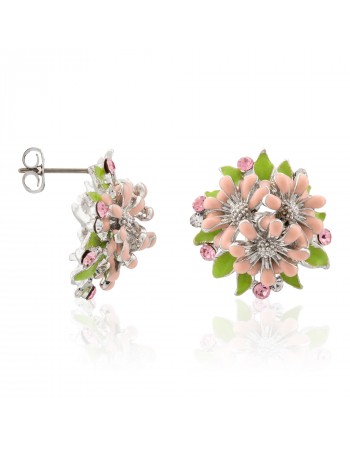 Boucles d'oreilles Edenia Bouquet de Marguerites Rose Vert Laiton Collection Fleurs