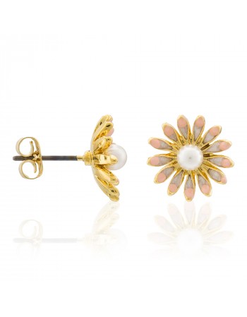 Boucles d'oreilles Edenia Aster du Bonheur Rose Laiton doré Collection Fleurs