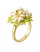 Bague ajustable Edenia Bouquet de Marguerites Jaune Vert Laiton doré Collection Fleurs