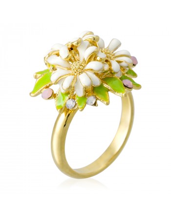 Bague ajustable Edenia Bouquet de Marguerites Jaune Vert Laiton doré Collection Fleurs